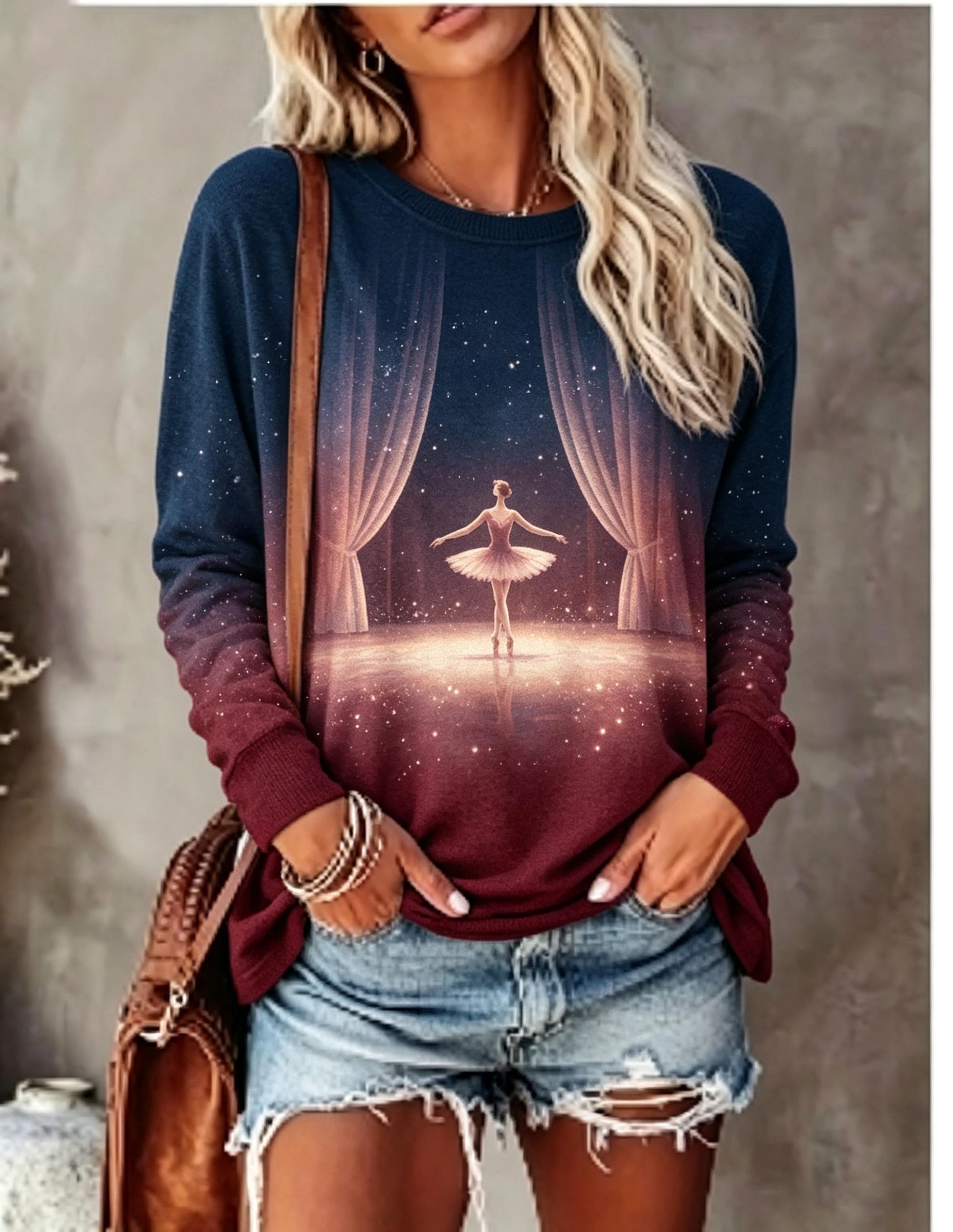 Wallpaper - T-shirt à manches longues pour femmes,