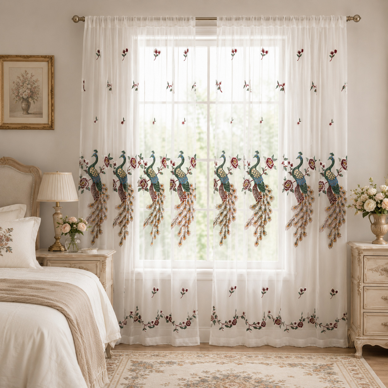 1 pièce, Voilage blanc brodé d - Curtain Rods avis et prix